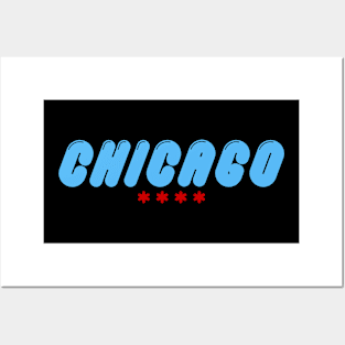 Chicago Bubble Letters Chicago Flag Colors and Stars Posters and Art